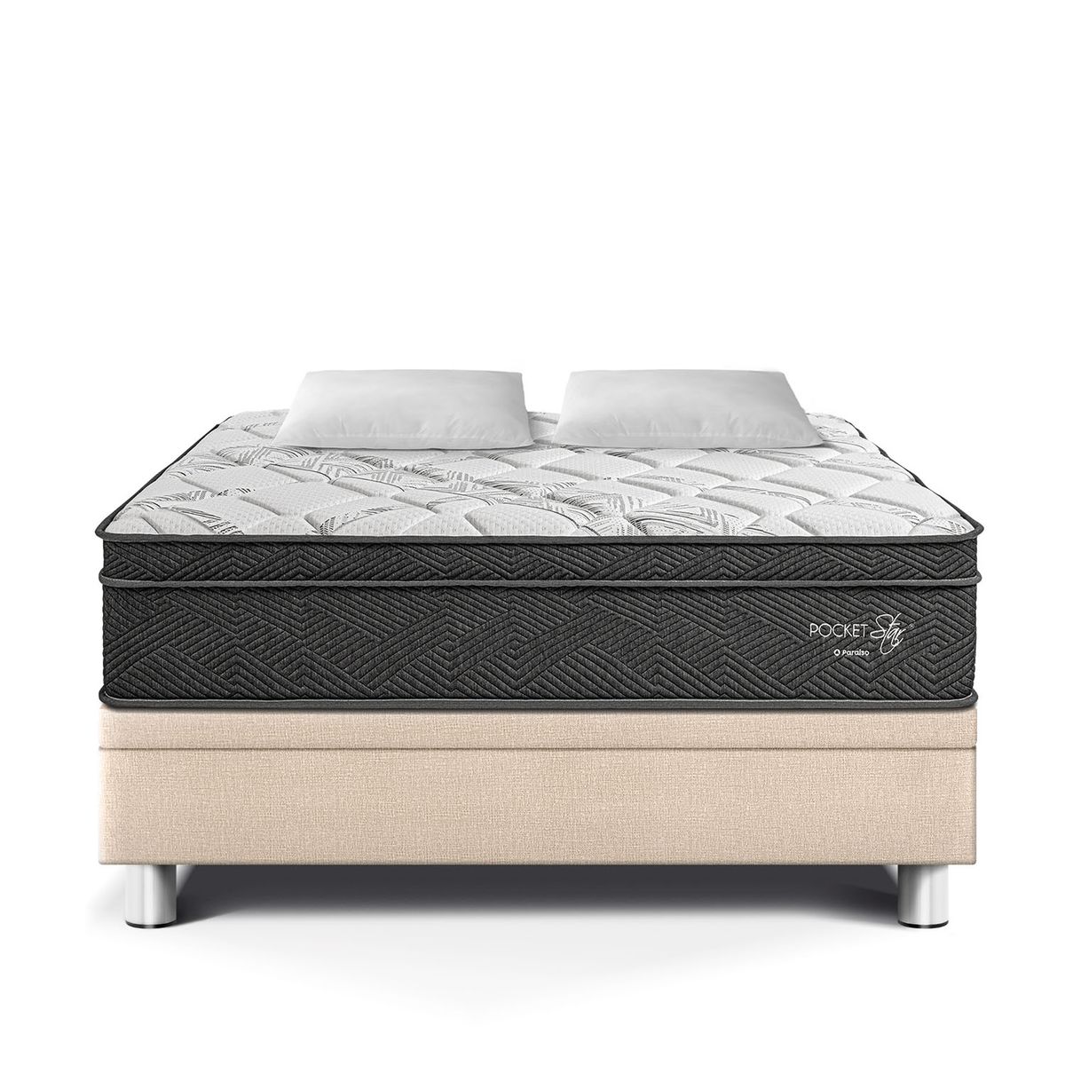 PARAISO - Cama Boxet Pocket Star 2 Plz + 2 Almohadas + 1 Protector