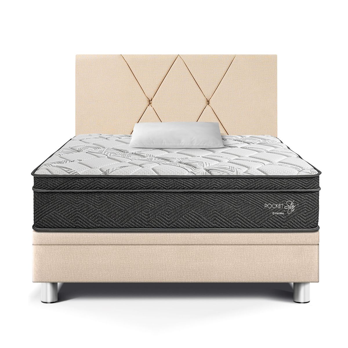 PARAISO - Dormitorio Boxet Loft Pocket Star 1.5 Plz Champagne + 1 Almohada + 1 Protector