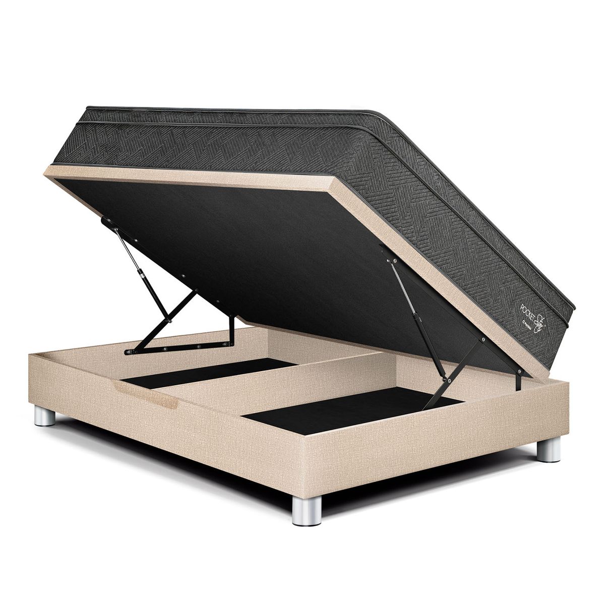PARAISO - Dormitorio Boxet Loft Pocket Star 1.5 Plz Champagne + 1 Almohada + 1 Protector