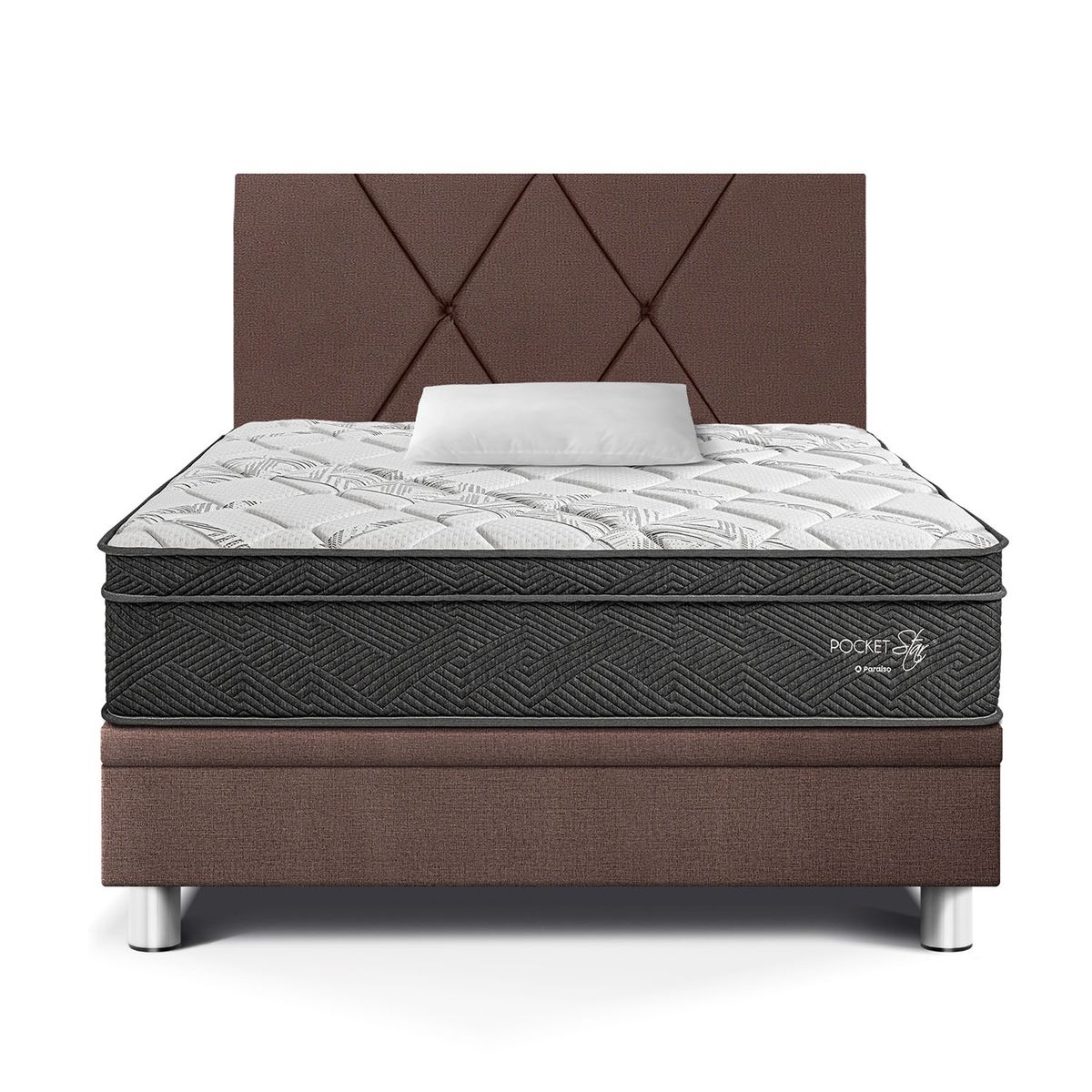 PARAISO - Dormitorio Boxet Loft Pocket Star 1.5 Plz Chocolate + 1 Almohada + 1 Protector