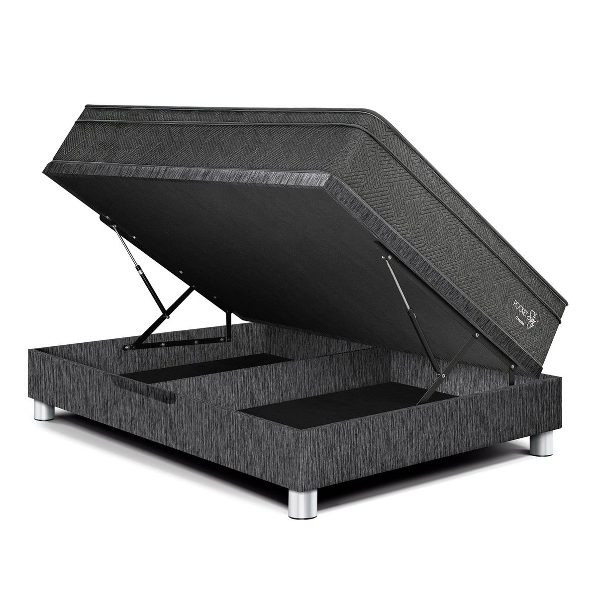 PARAISO - Dormitorio Boxet Loft Pocket Star 1.5plz Charcoal + 1 Almohada + 1 Protector