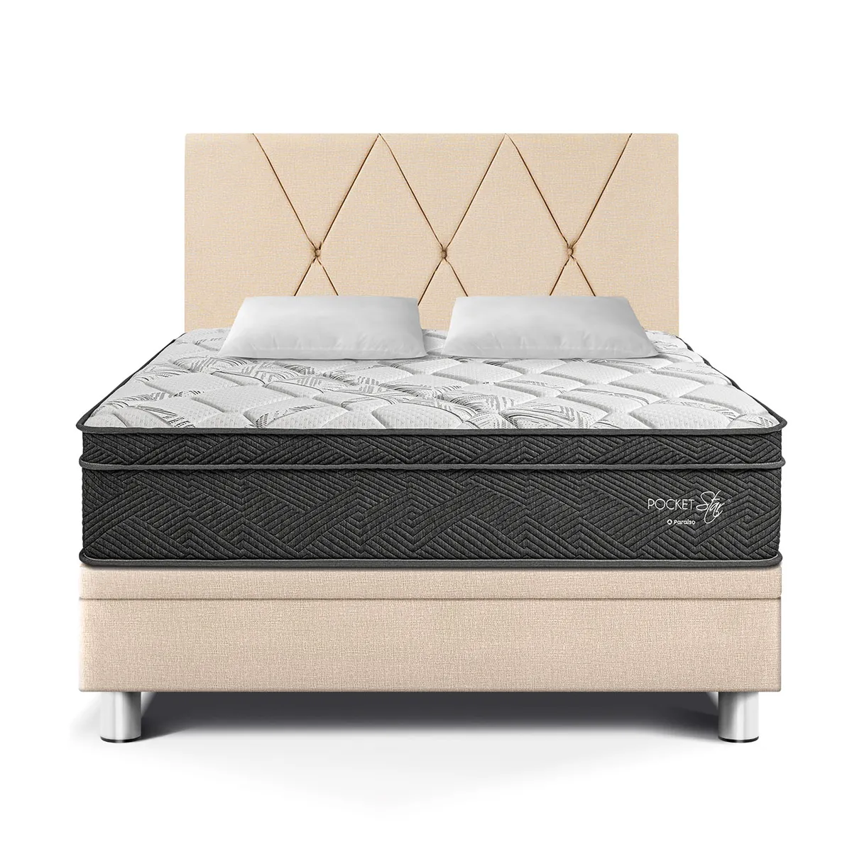PARAISO - Dormitorio Boxet Pocket Star Loft 2 Plz + 2 Almohadas + 1 Protector