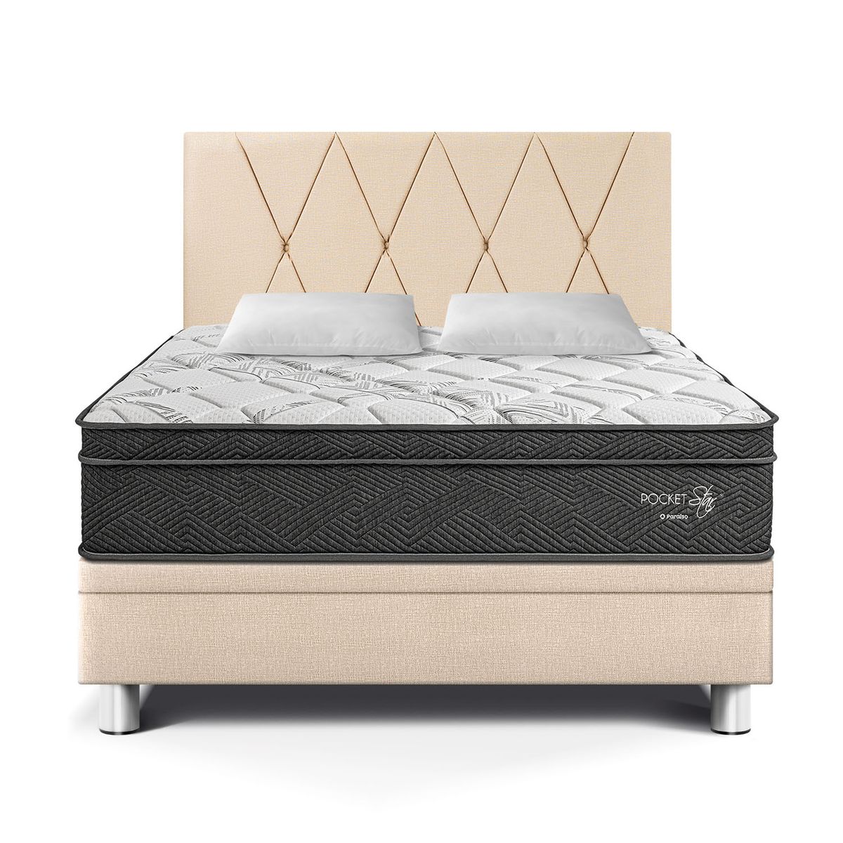 PARAISO - Dormitorio Boxet Pocket Star Loft Queen + 2 Almohadas + 1 Protector