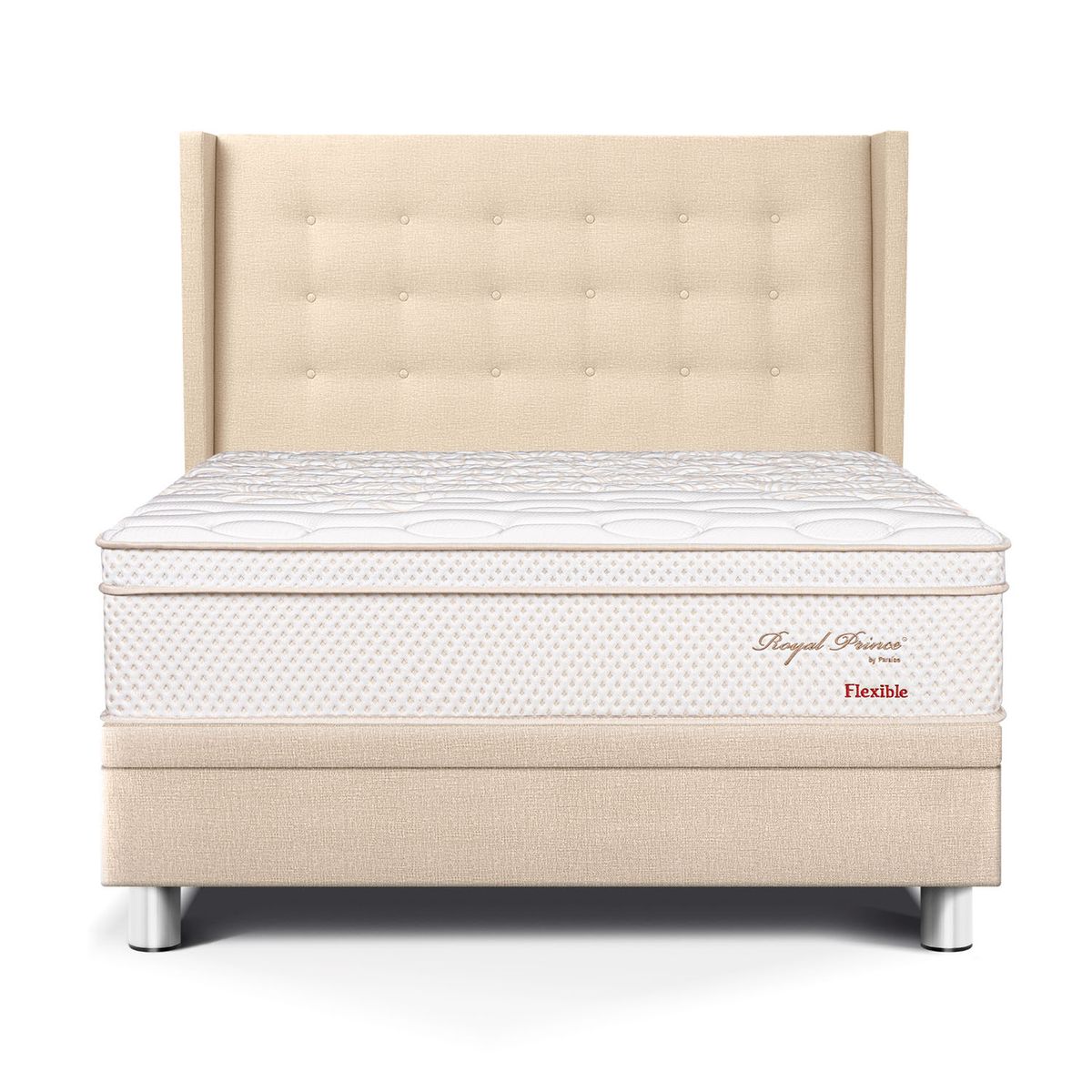 PARAISO - Dormitorio Boxet Royal Prince Flexible Gold Queen + 2 Almohadas Viscoelásticas