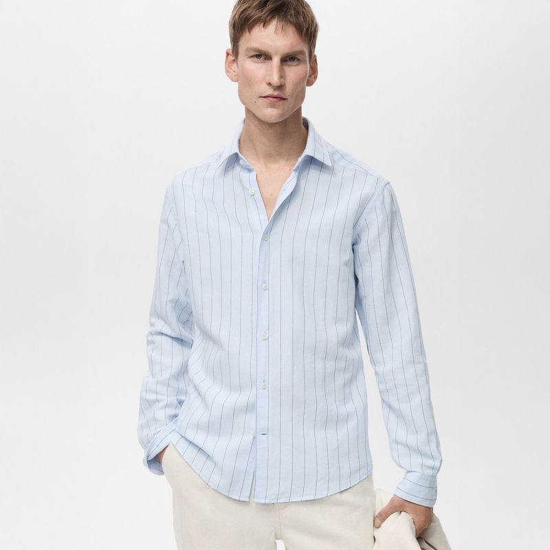 MANGO - Camisa Lino Casual Hombre Man