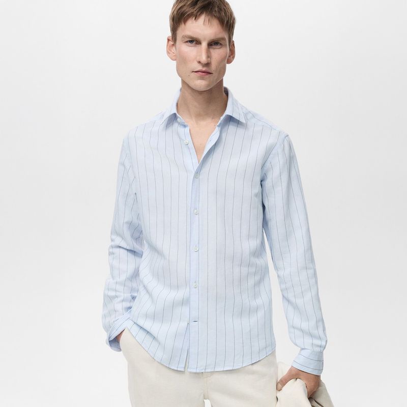 MANGO - Camisa Lino Casual Hombre Man