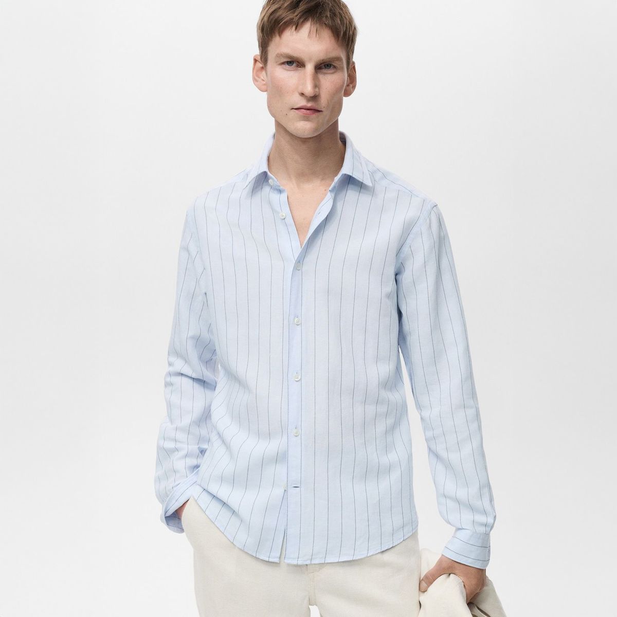 MANGO - Camisa Lino Casual Hombre Man