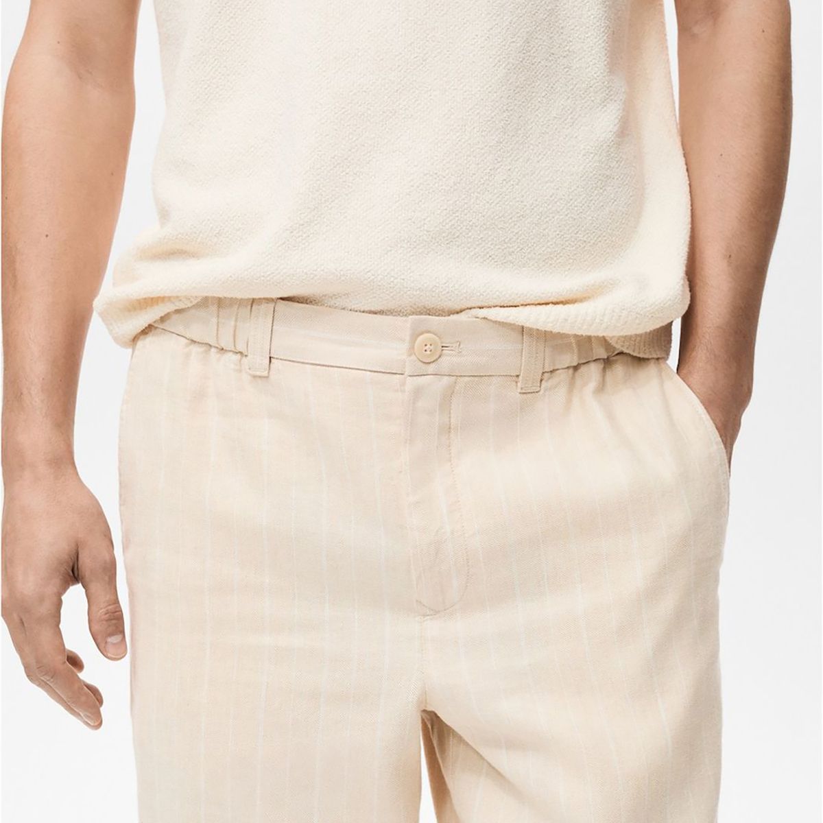 MANGO - Pantalón Lino Raya Diplomática