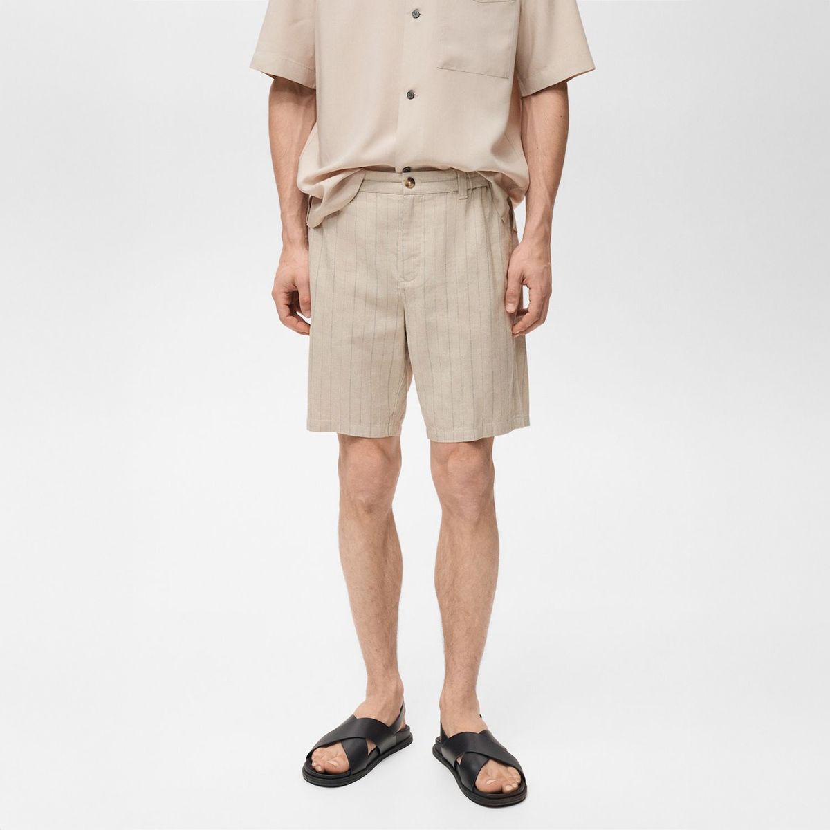 MANGO - Short Rayas Lino Algodón Slim Fit Hombre