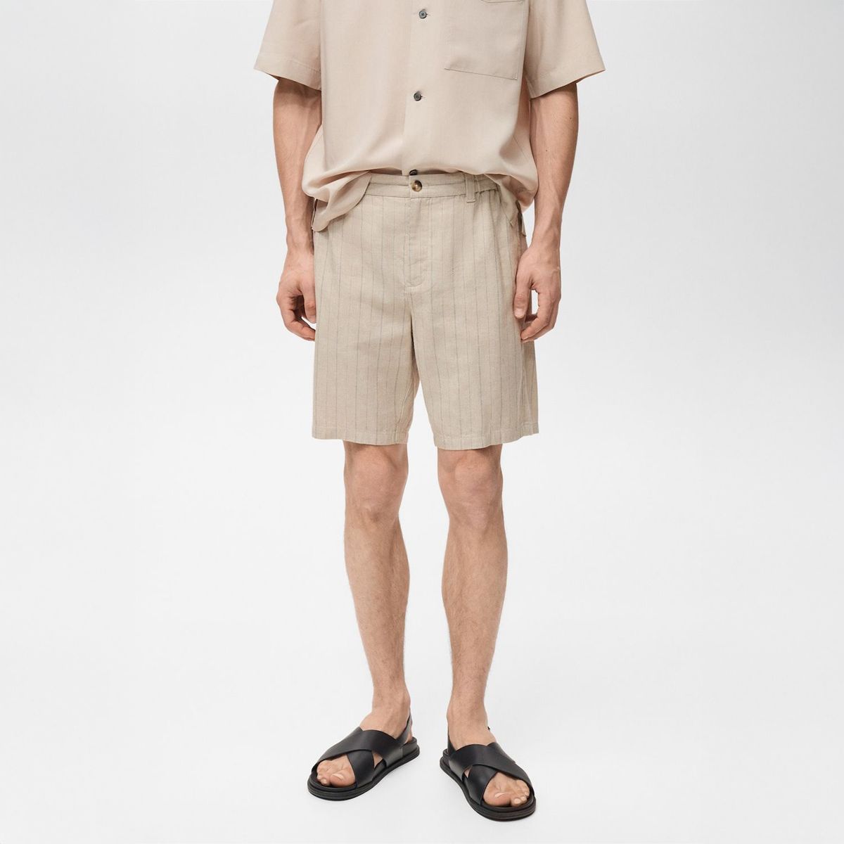 MANGO - Short Rayas Lino Algodón Slim Fit Hombre