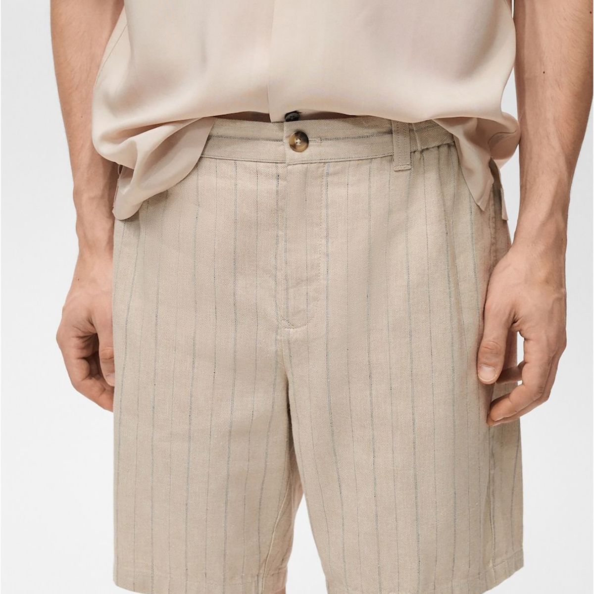 MANGO - Short Rayas Lino Algodón Slim Fit Hombre