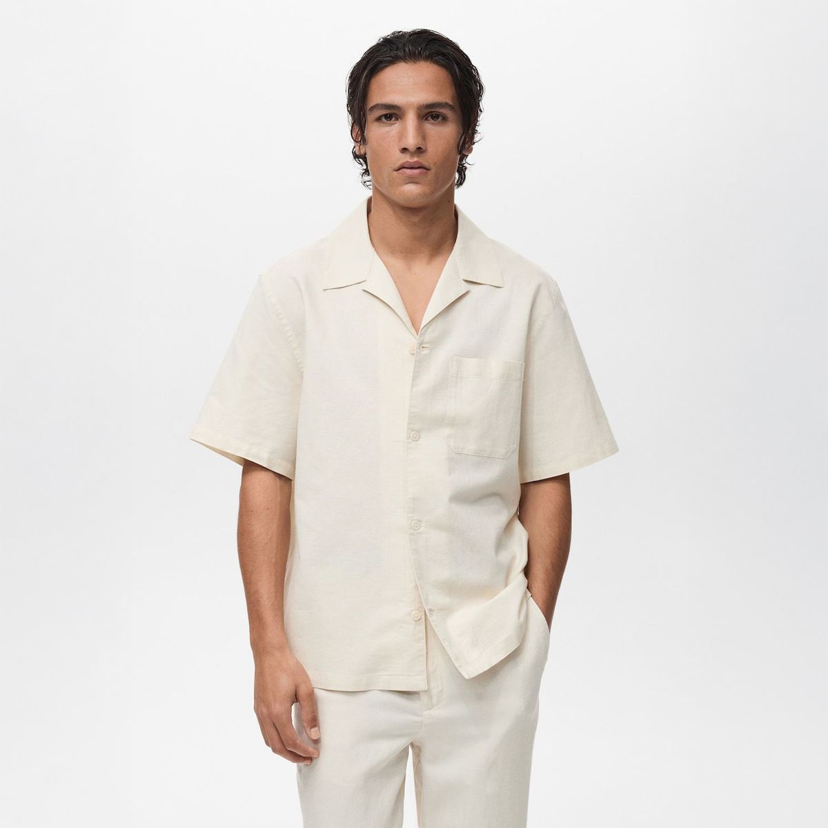 MANGO - Camisa Lino Casual Hombre Man