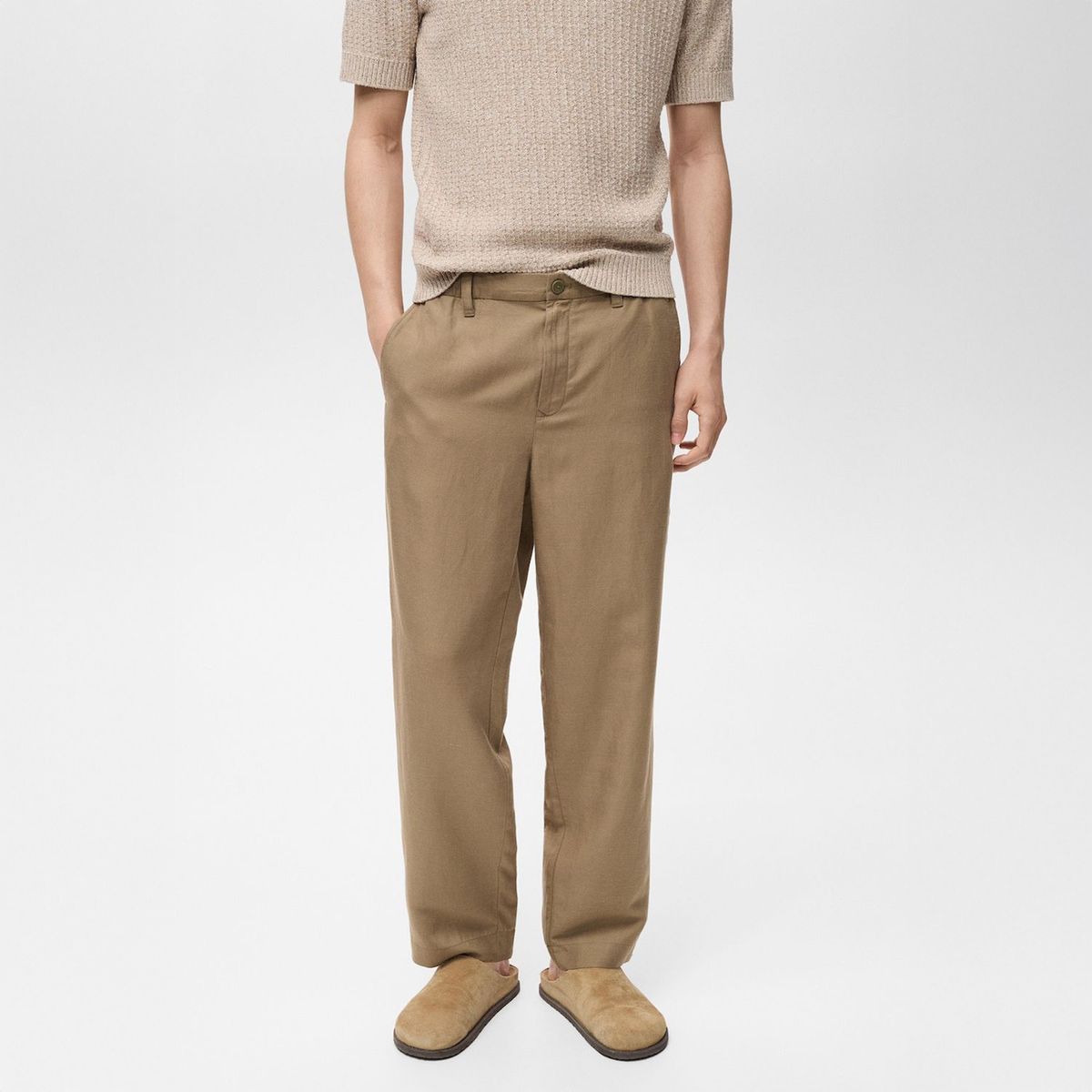 MANGO - Pantalón Mezcla Lino Cintura Elástica Mango Man