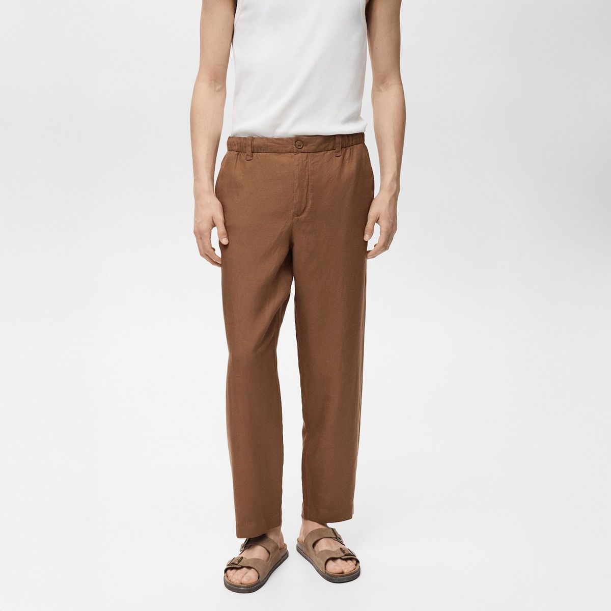 MANGO - Pantalón Mezcla Lino Cintura Elástica Mango Man