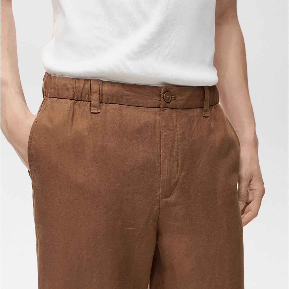 MANGO - Pantalón Mezcla Lino Cintura Elástica Mango Man