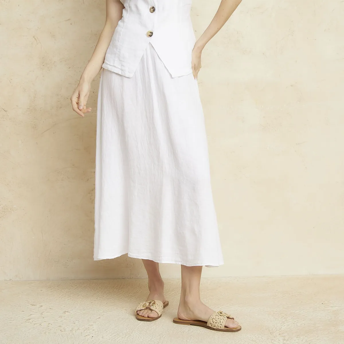 BASEMENT - Falda Larga 100% Lino Mujer Basement