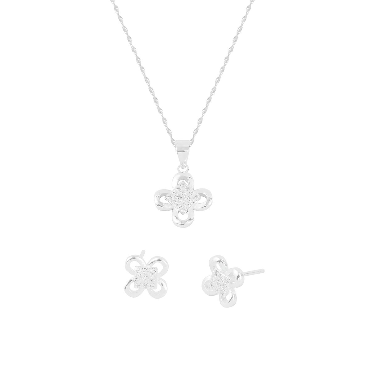 BALIQ - Set De Collar Y Aretesflor Plat 925