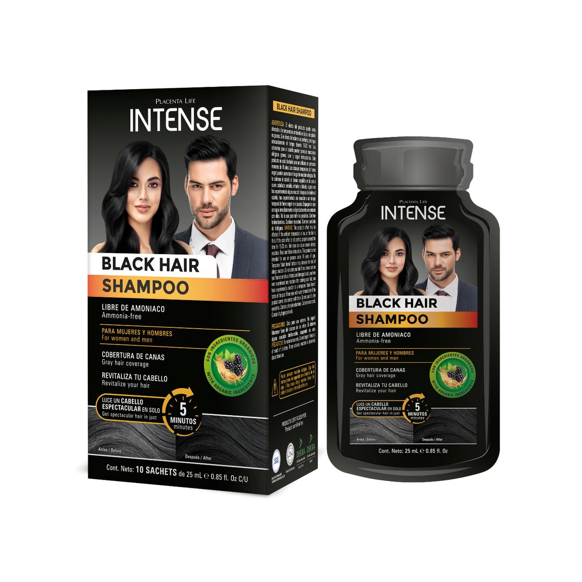 PLACENTA LIFE - Intense Black Hair Tinte Shampoo 10 Und X 25ml Placenta Life