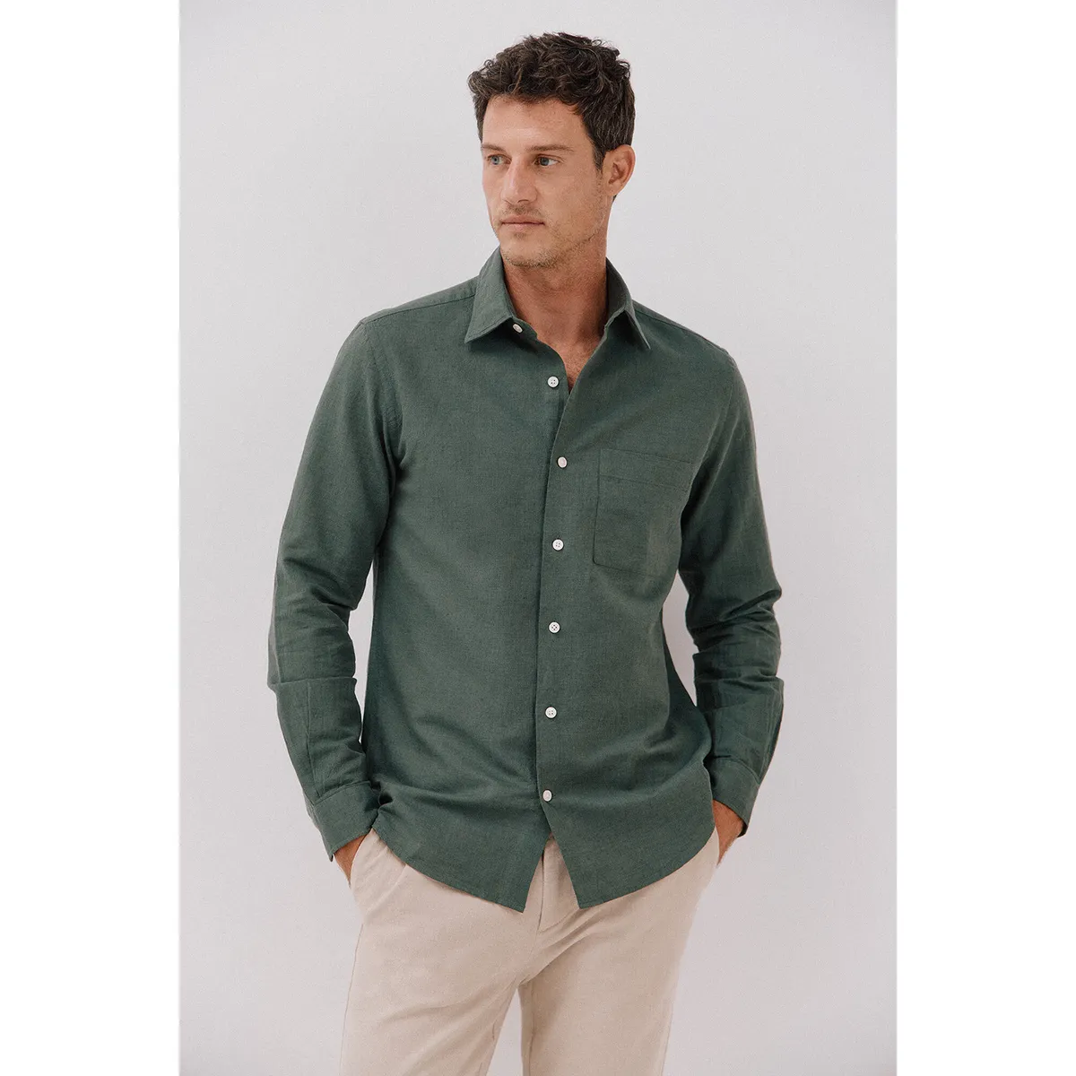 CORTEFIEL - Camisa Lino Casual Hombre Cortefiel