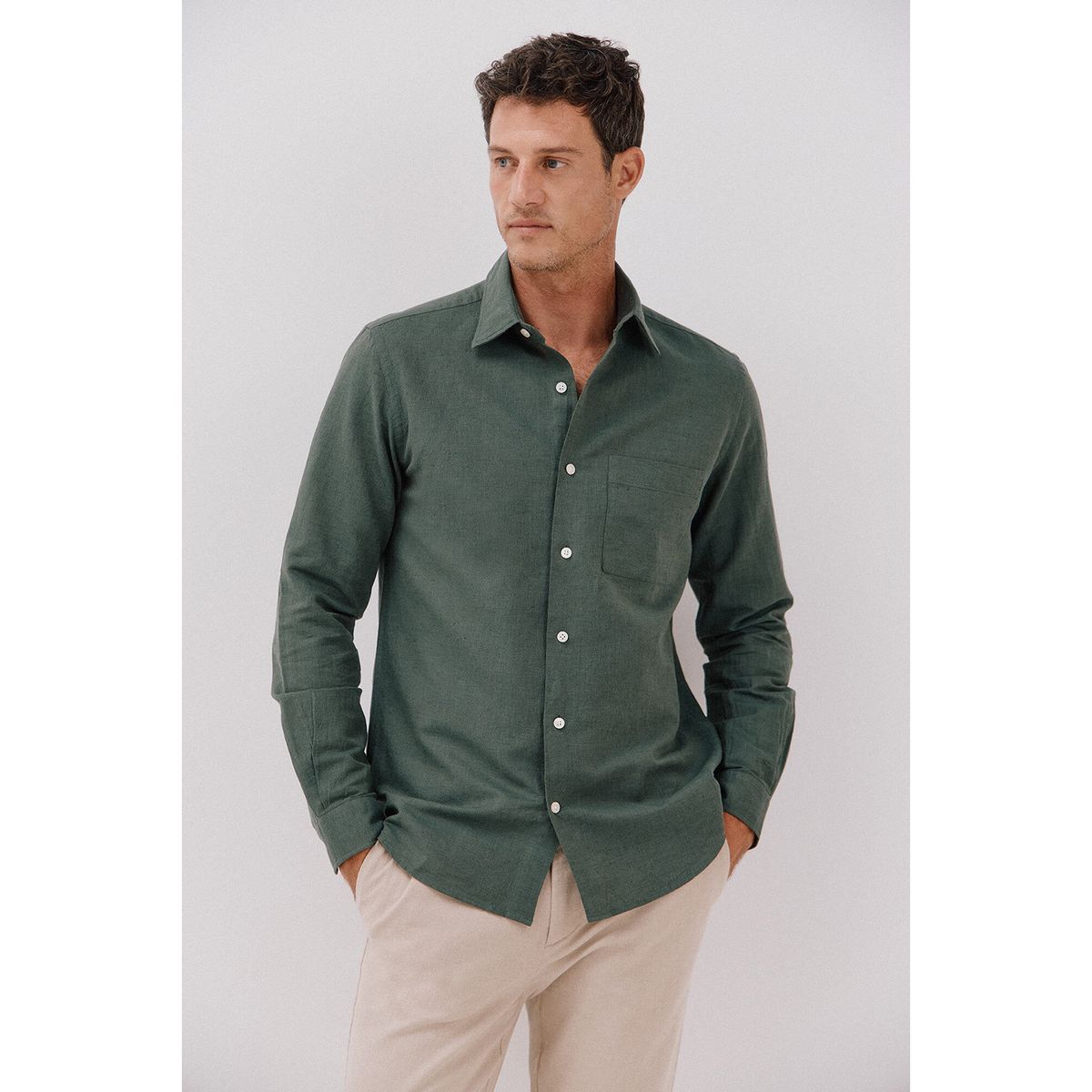 CORTEFIEL - Camisa Lino Casual Hombre Cortefiel