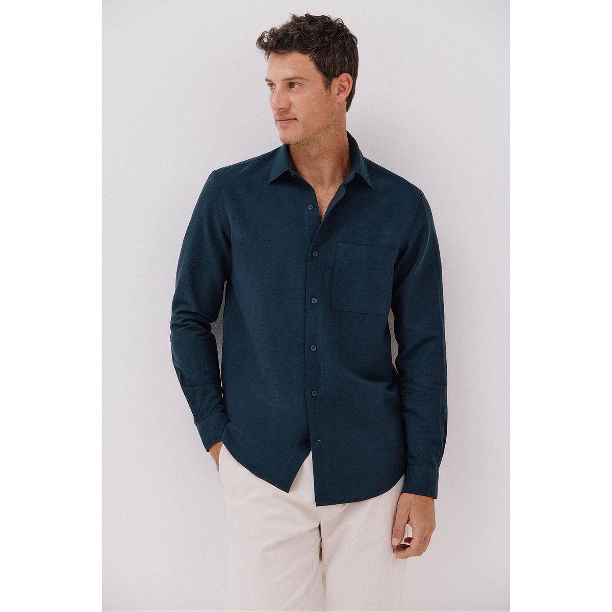 CORTEFIEL - Camisa Lino Casual Hombre Cortefiel