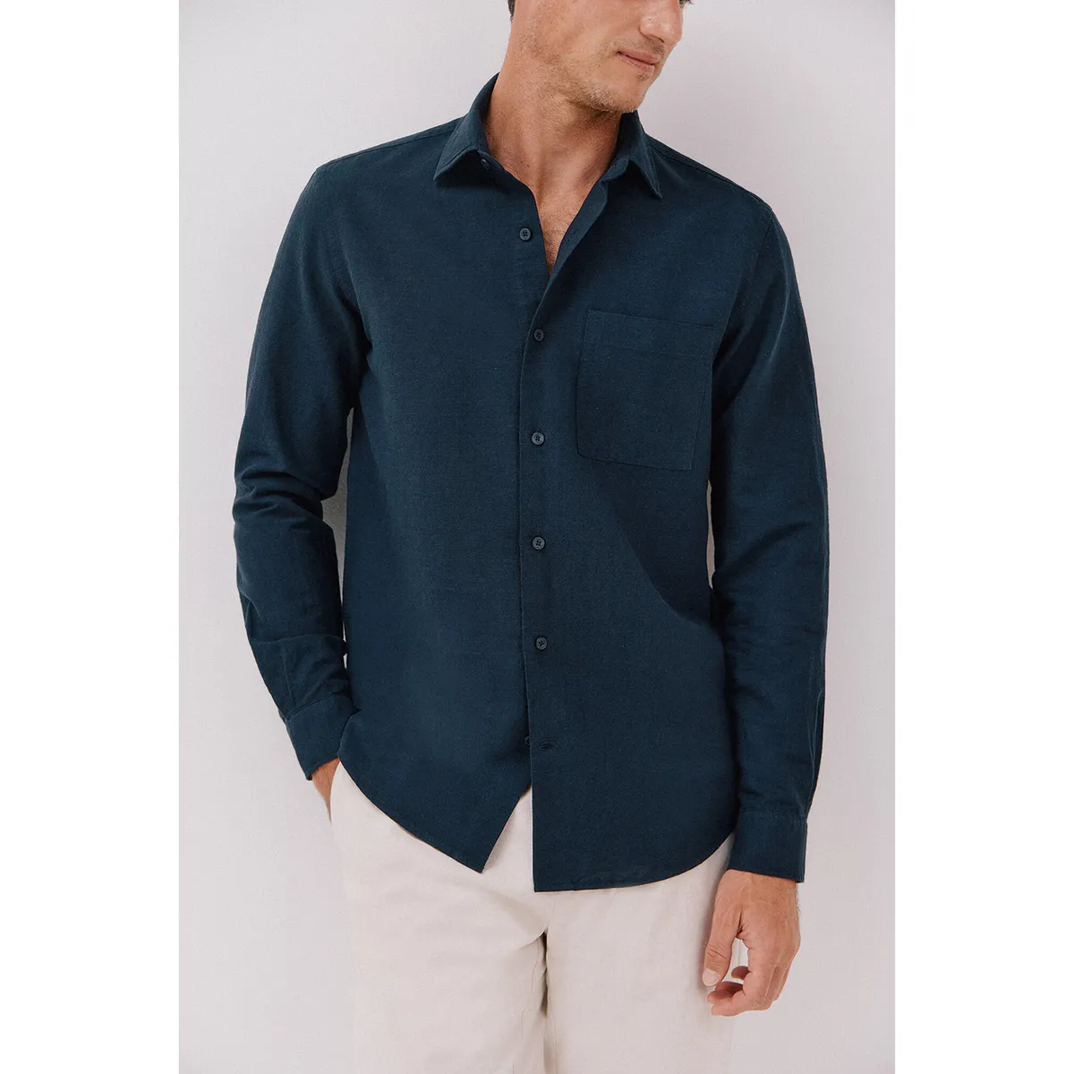 CORTEFIEL - Camisa Lino Casual Hombre Cortefiel