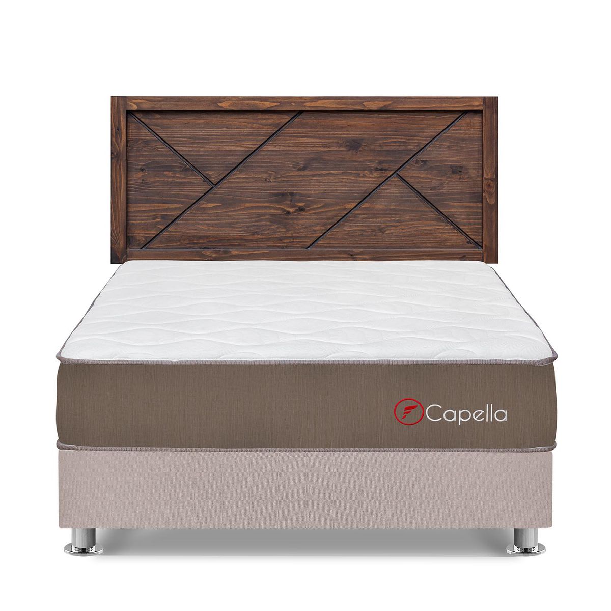 FORLI - Dormitorio Capella Queen Beige+ Cabecera Florencia Nogal