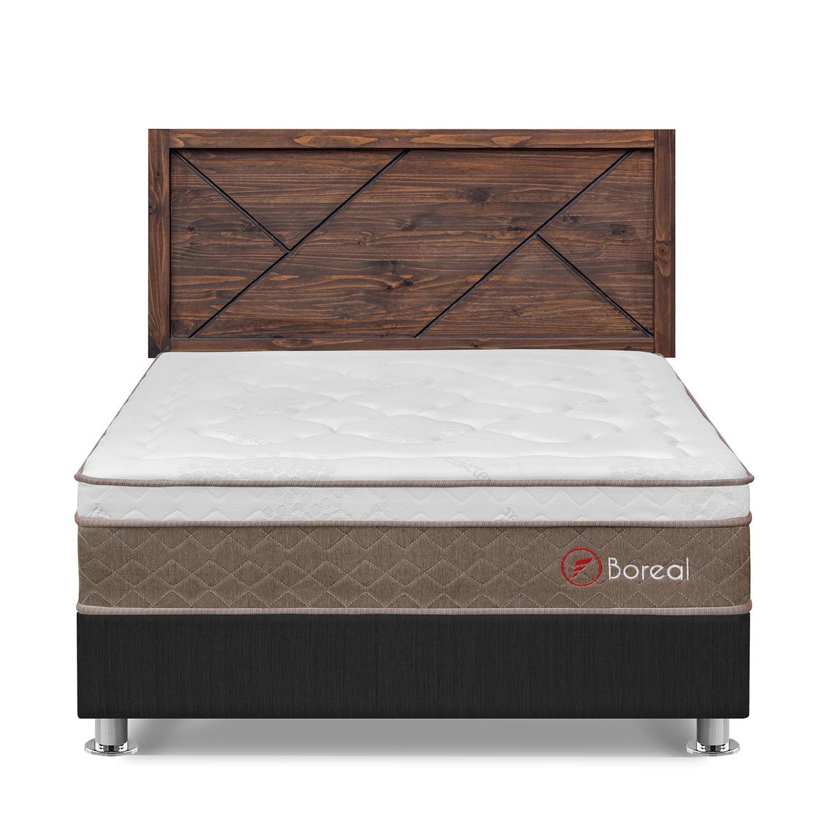 FORLI - Dormitorio Boreal Queen Gris+ Cabecera Florencia Nogal