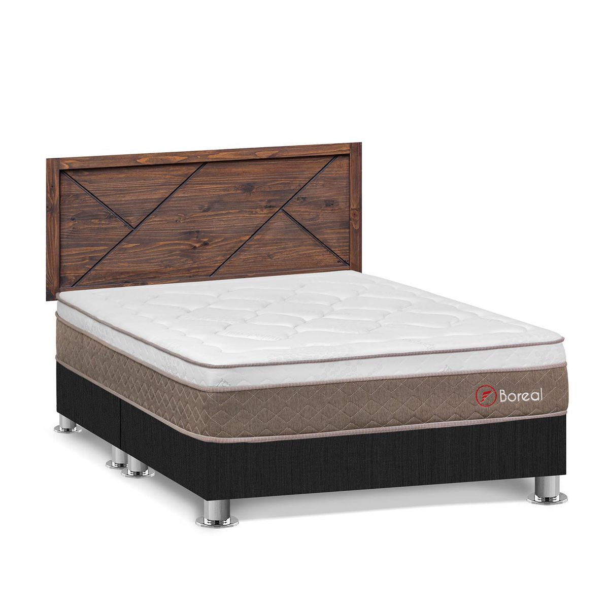 FORLI - Dormitorio Boreal Queen Gris+ Cabecera Florencia Nogal