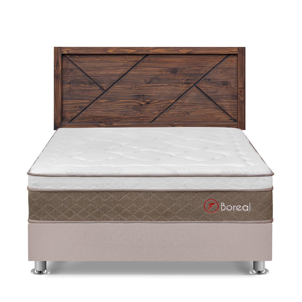 FORLI - Dormitorio Boreal Queen Beige + Cabecera Florencia Nogal