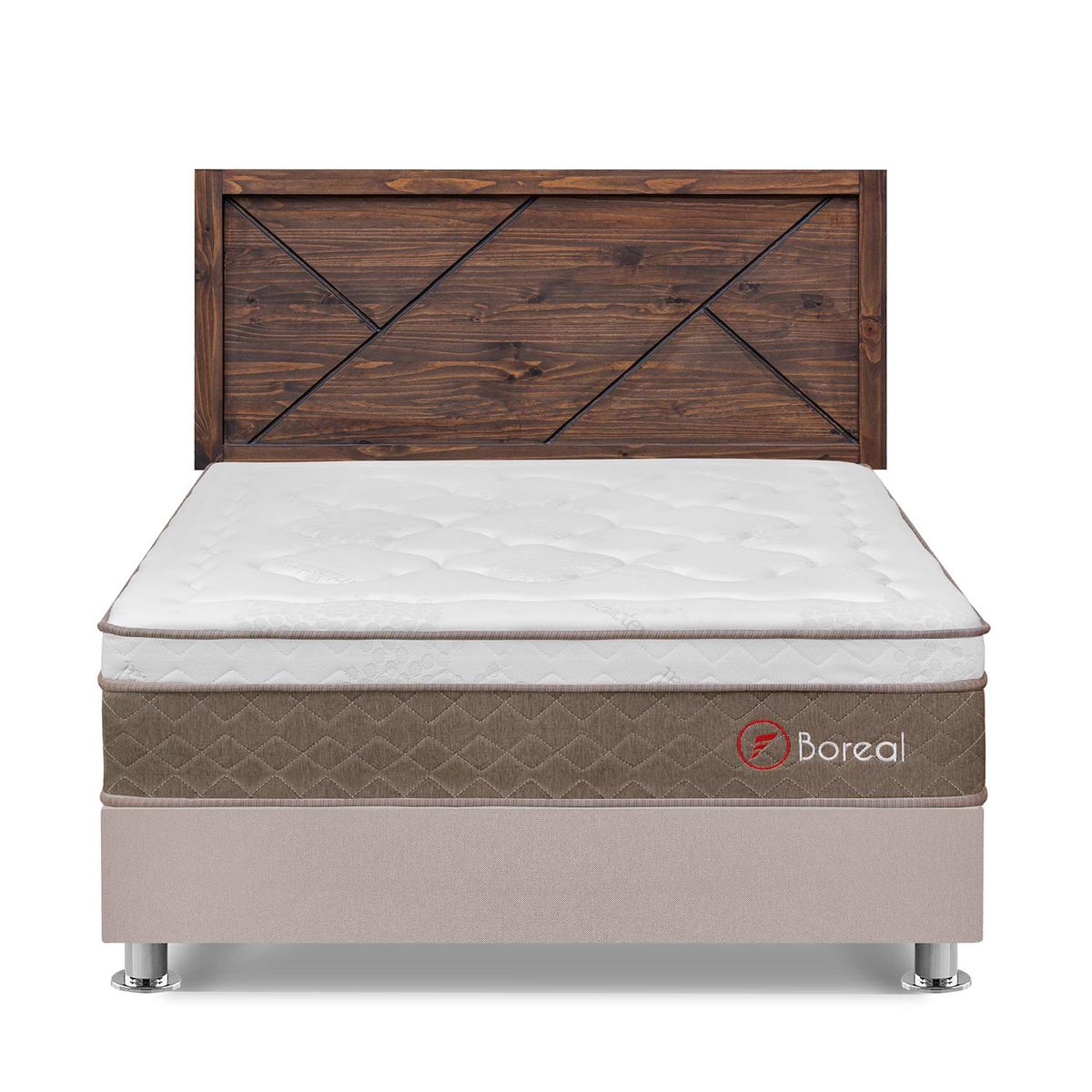 FORLI - Dormitorio Boreal Queen Beige + Cabecera Florencia Nogal