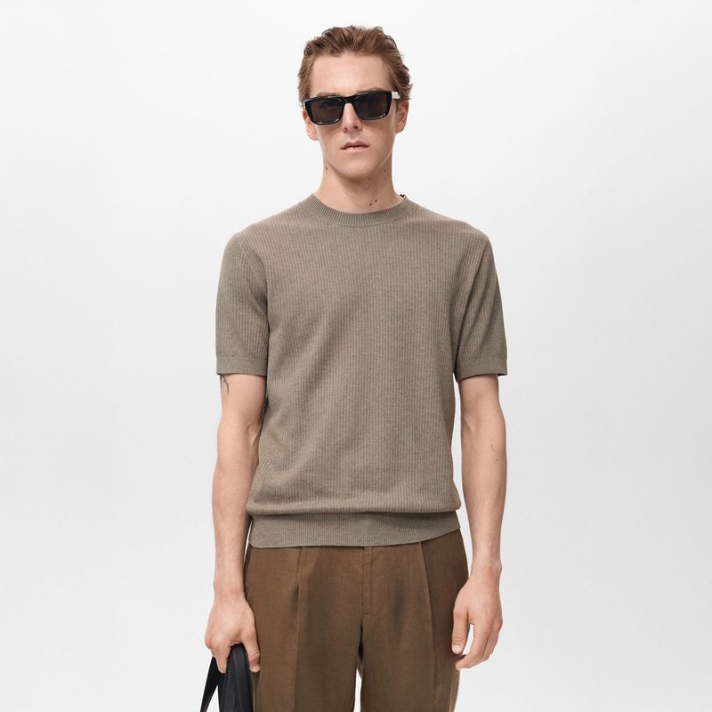 MANGO - Polo Casual Regular Algodón Lino Hombre Man