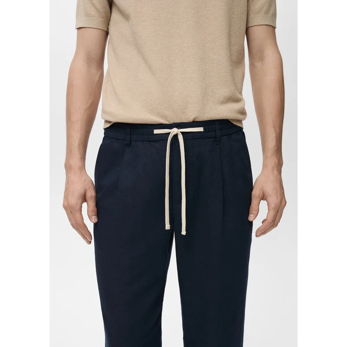 MANGO - Pantalón Slim Fit Lino Cordón