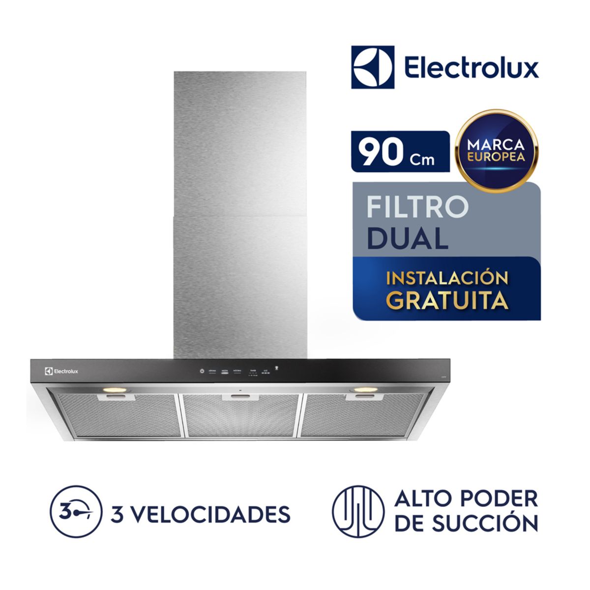 ELECTROLUX - Campana Decorativa 90cm Silver Ce9tf