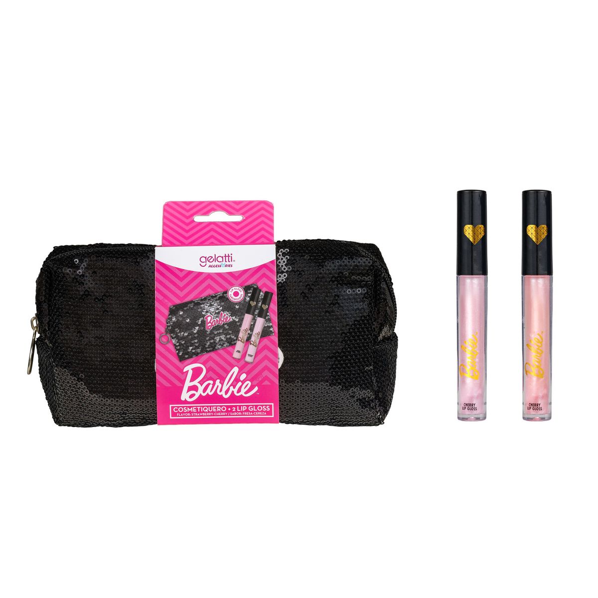 BARBIE - Lip Gloss + Cosmetiquero Negro Barbie Glam