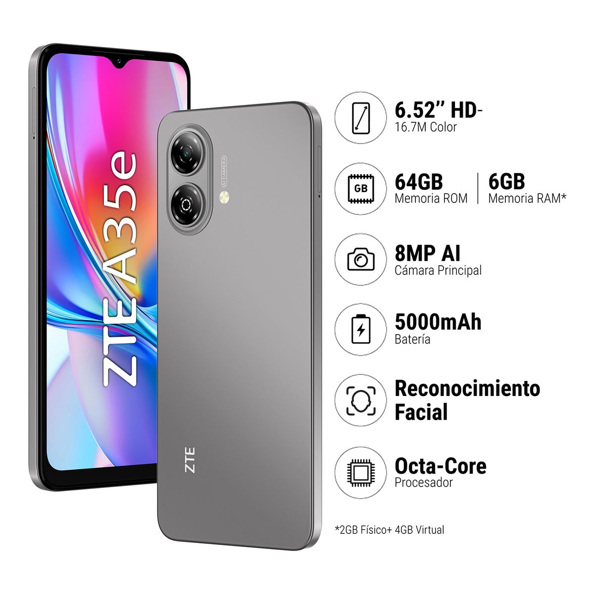 ZTE - Celular Zte Blade A35e 2gb + 64gb Gris