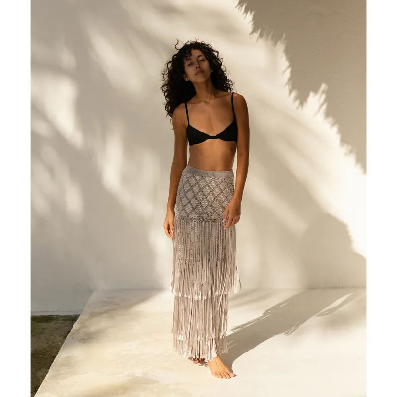 PALMA CANARIA - Falda Larga con Flecos Mujer Palma Canaria