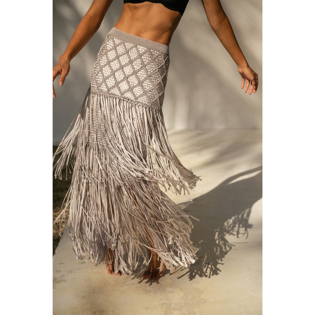 PALMA CANARIA - Falda Larga con Flecos Mujer Palma Canaria