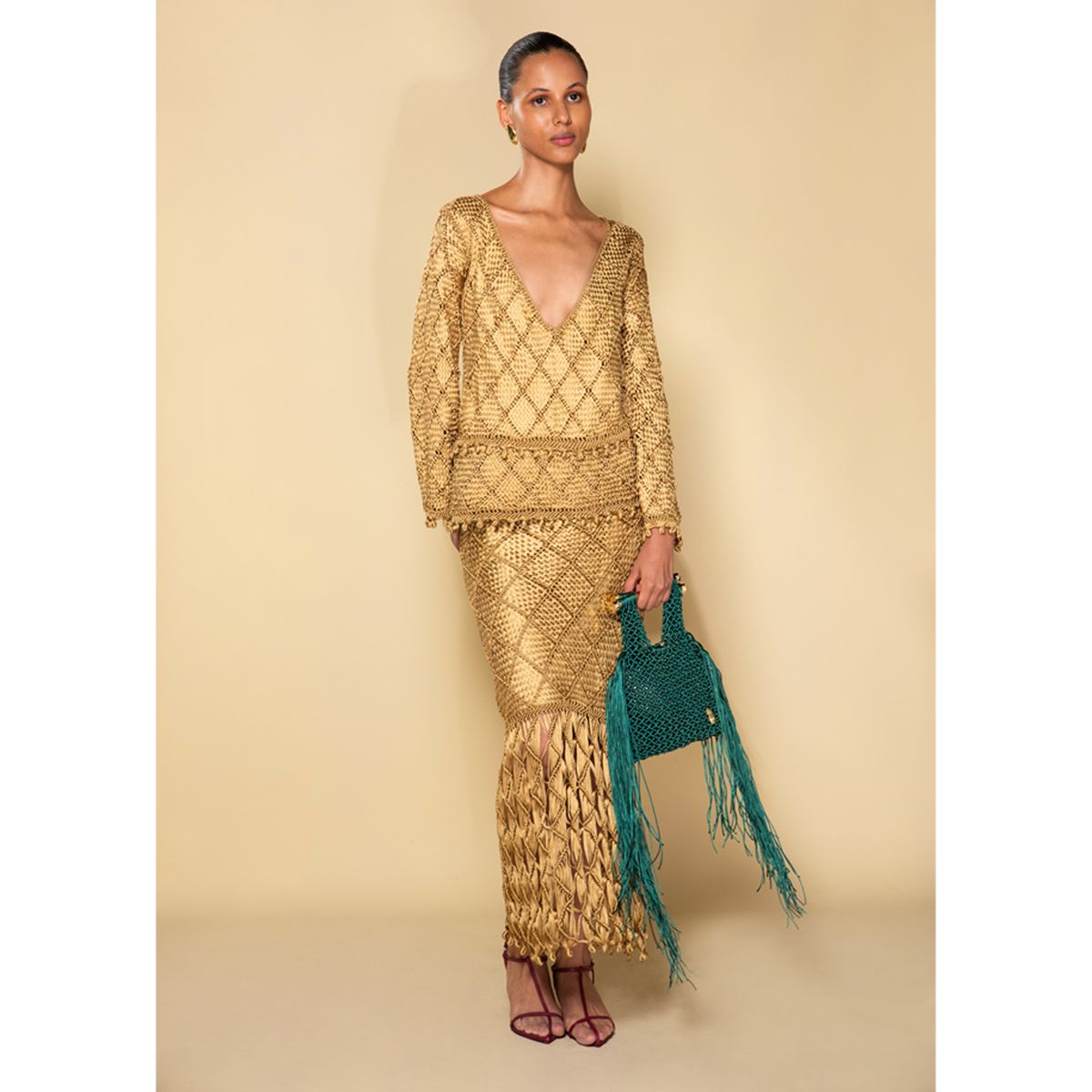 PALMA CANARIA - Falda Larga con Flecos Mujer Palma Canaria