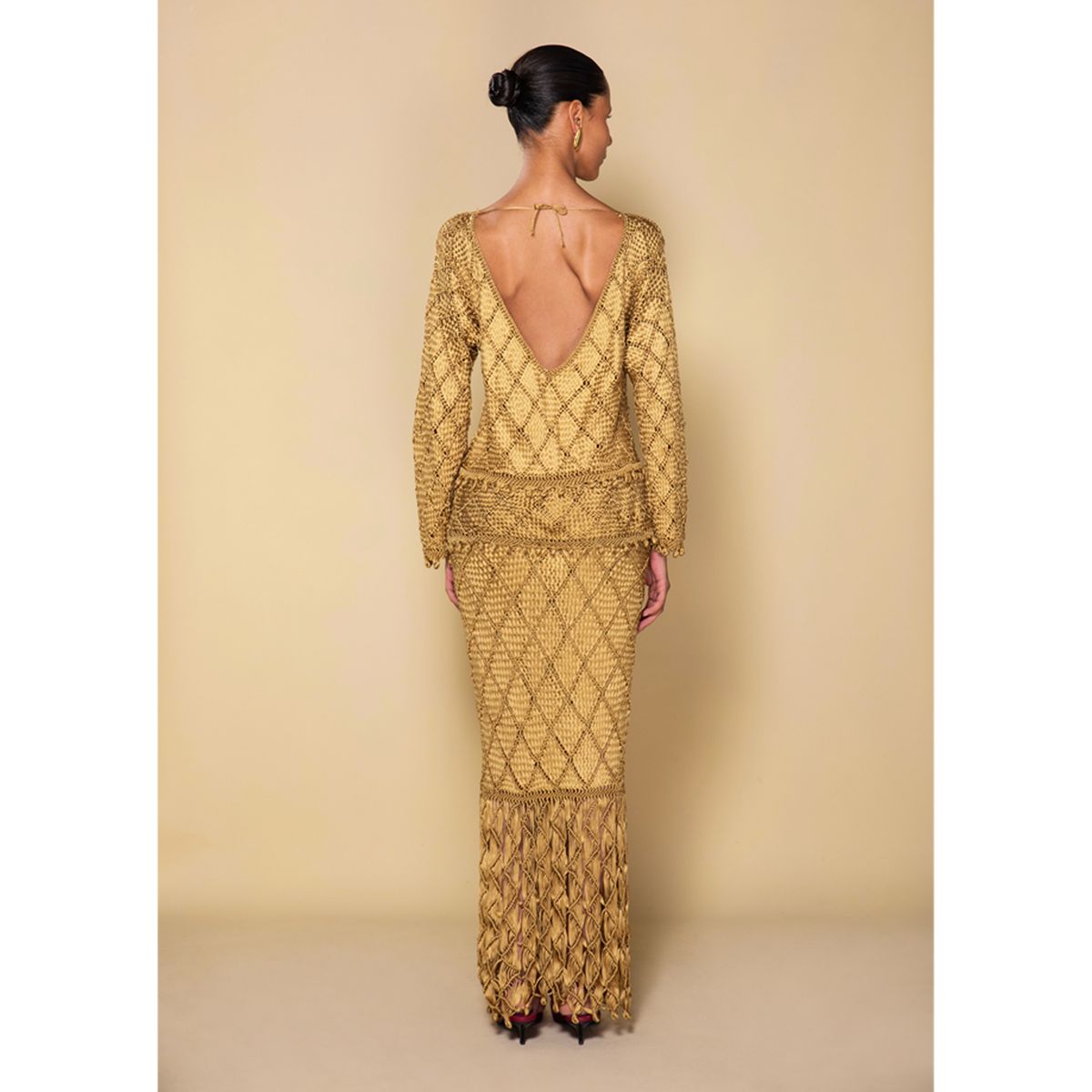 PALMA CANARIA - Falda Larga con Flecos Mujer Palma Canaria