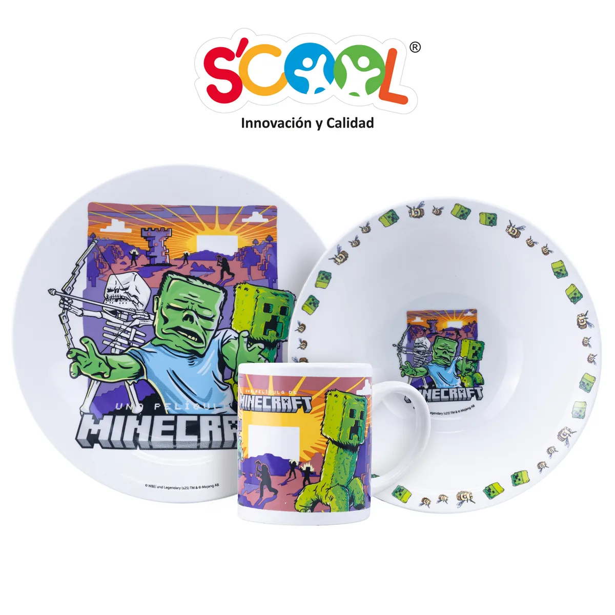 SCOOL - Set Vajilla de Cerámica 3pz Plato, Bolo Y Taza Minecraft