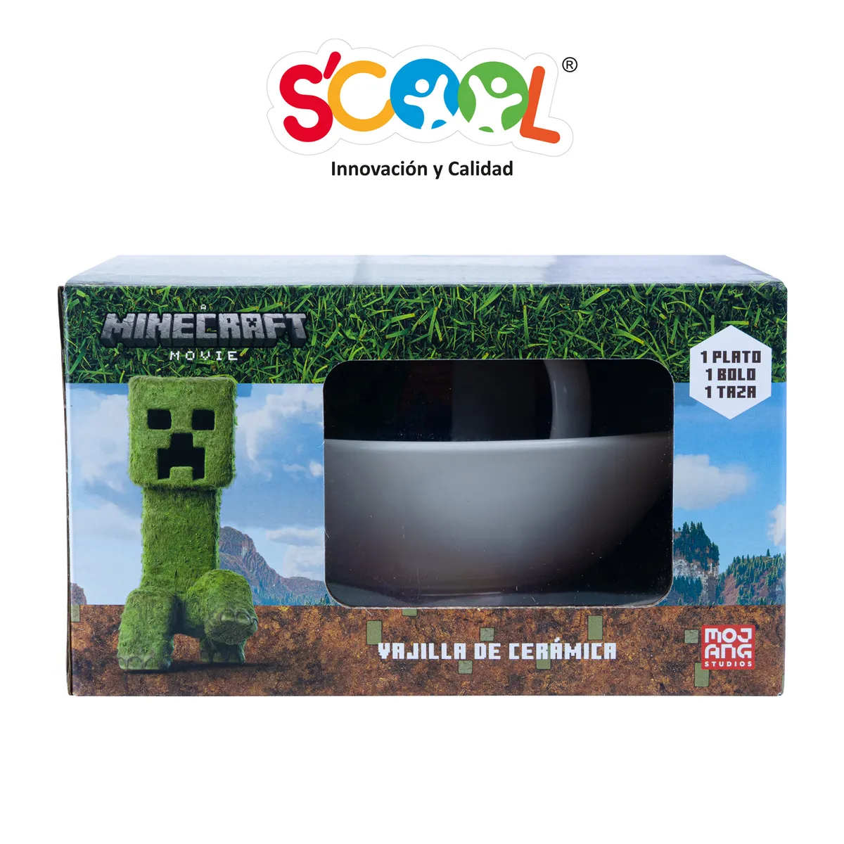 SCOOL - Set Vajilla de Cerámica 3pz Plato, Bolo Y Taza Minecraft