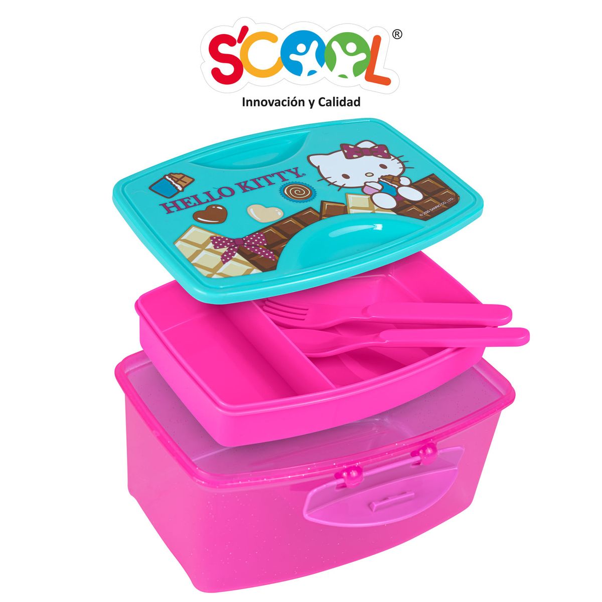 SCOOL - Taper División Con Cubiertos 1.1 Lt Hello Kitty