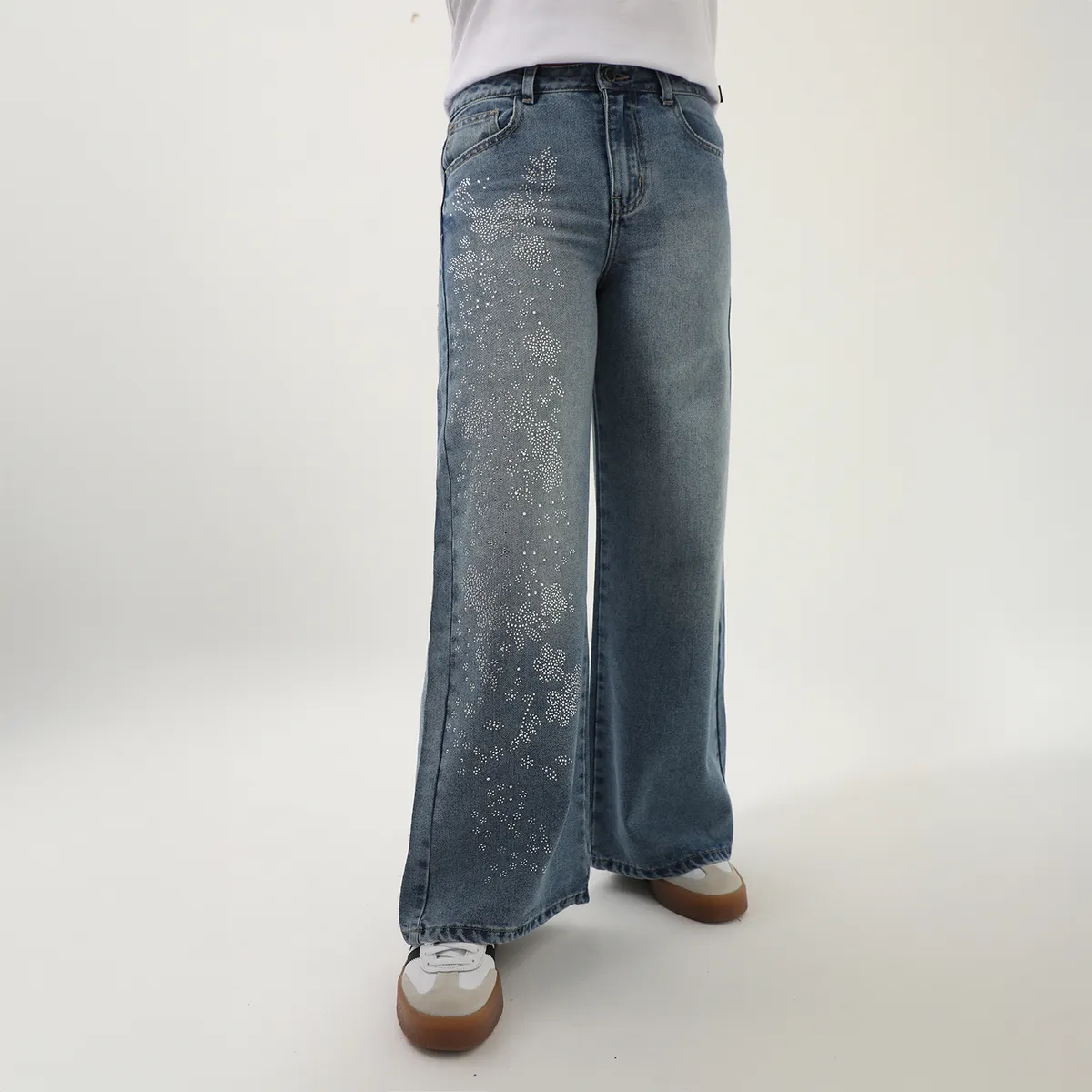 ELEVEN - Jean Wide Leg Bordado Niña Algodón