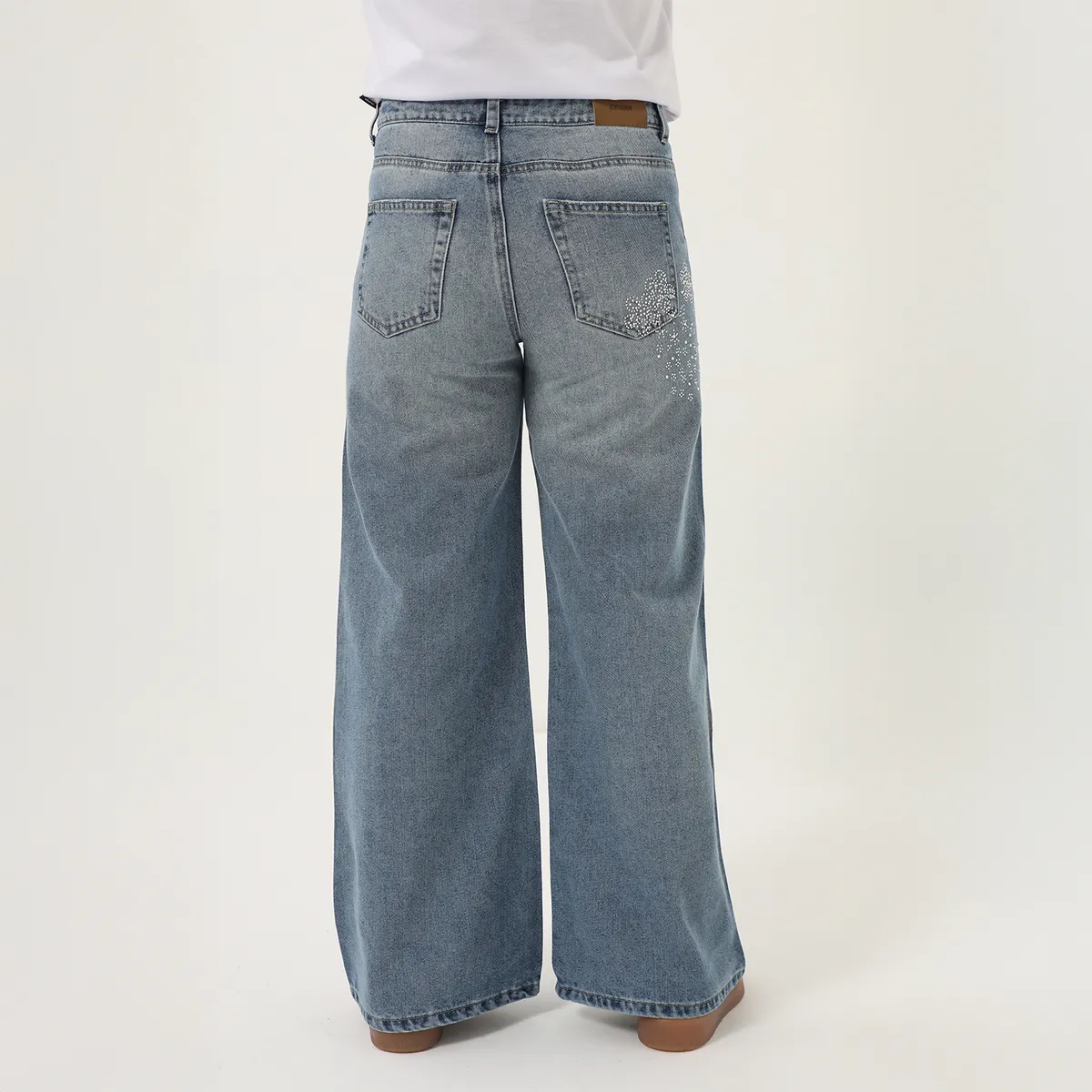 ELEVEN - Jean Wide Leg Bordado Niña Algodón