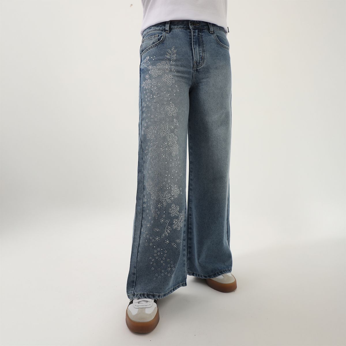 ELEVEN - Jean Wide Leg Bordado Niña Algodón