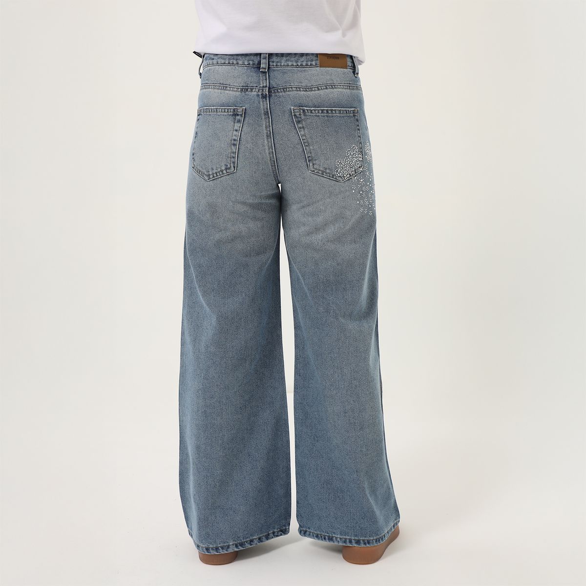 ELEVEN - Jean Wide Leg Bordado Niña Algodón