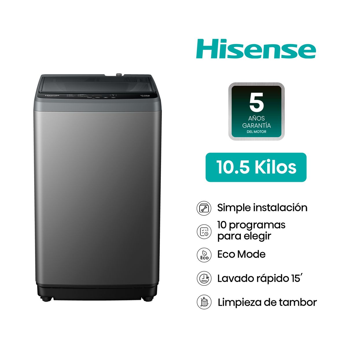 HISENSE - Lavadora Carga Superior 10.5KG WT1D1030UT Hisense