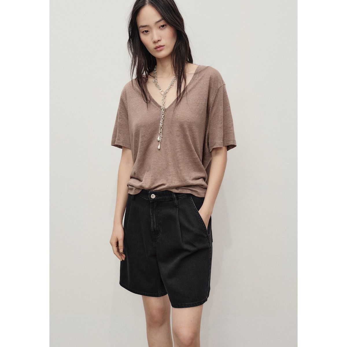 MANGO - Bermuda Tiro Alto Mujer Mango