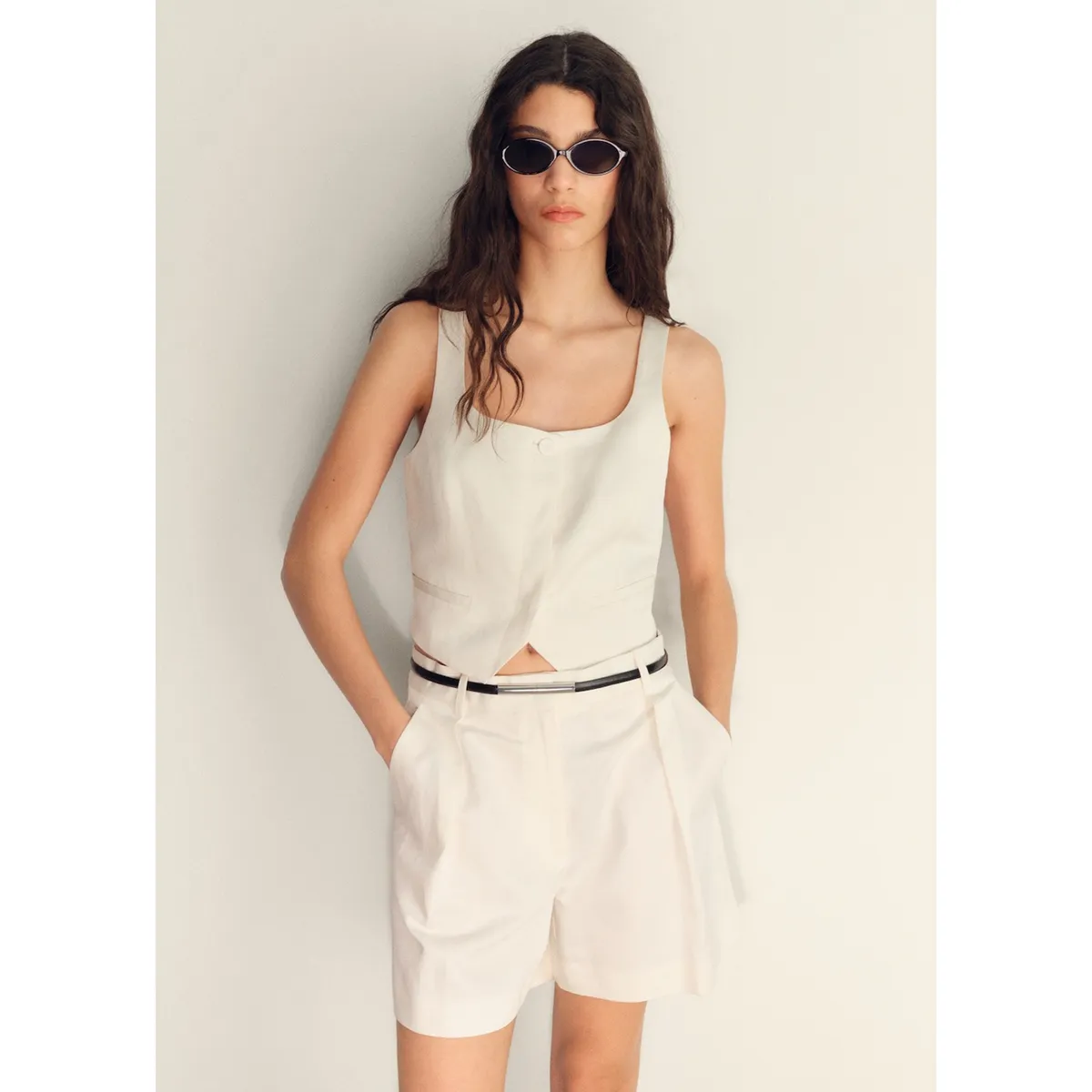 MANGO - Bermuda De Vestir Tiro Alto Mujer Mango